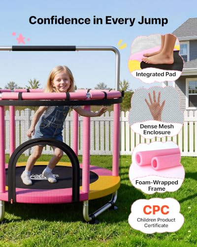 Image of VEVOR 3 /4.6 /5 FT Trampoline Indoor /Outdoor Trampoline for Toddlers, Foldable Mini Baby Jump Toy with Foam Handle, Recreational Trampolines Birthday Gift for 3+ Years Kids