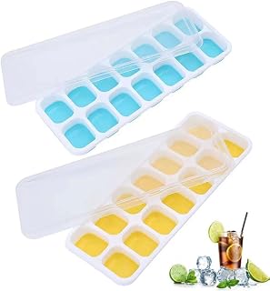 Ice Cube Trays 2 Pack, Easy Release 24Pcs Ice Cube Machines with Spill Resistant Removable Lid, Stackable Flexible Silicone Ice Trays with Covers for Freezer, Cocktail Food, Chocolate Coffee Whisky