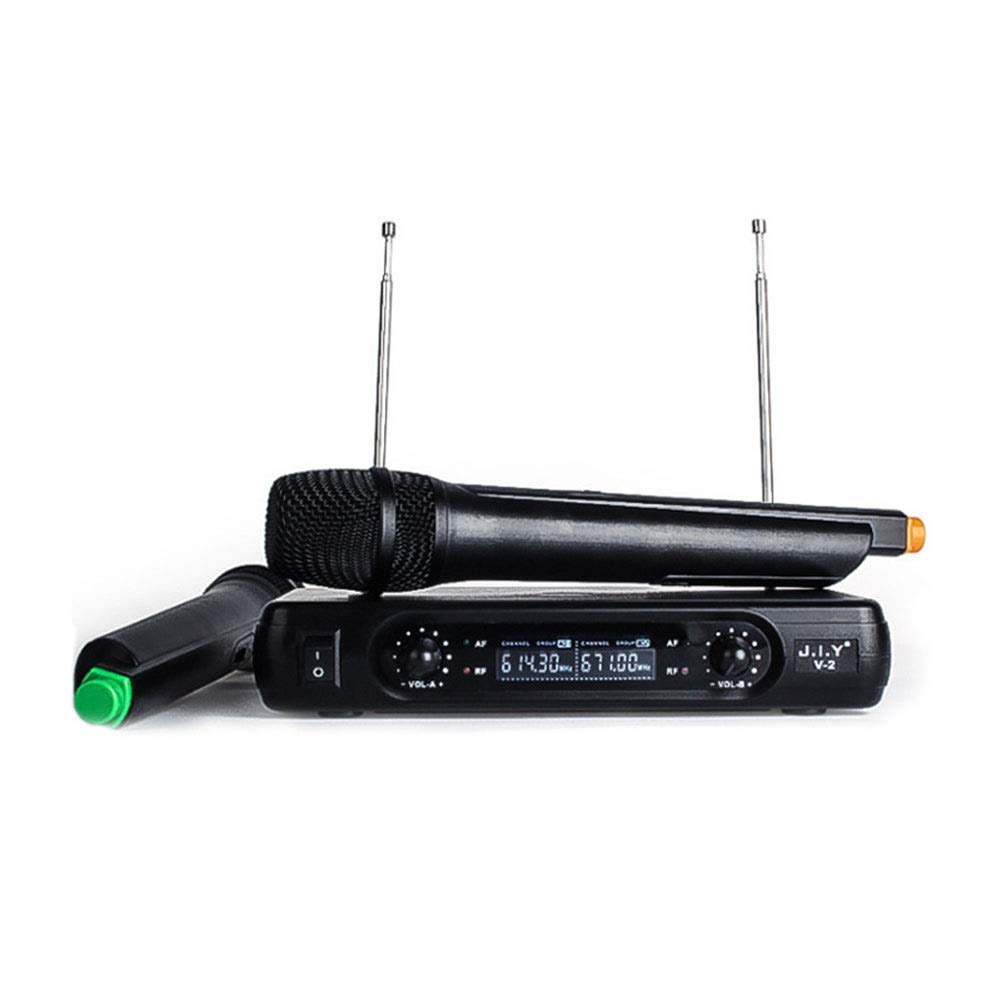 Qiandeng Wireless Microphone System,LCD VHF Dual Channel Wireless Microphone Set with 2 Handheld Dynamic Microphone Ideal fFor Church, Weddings,Presentations,School Play