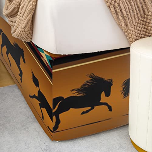 Brown Aztec Bed Skirts African Tribal Horse Printed Bed Skirt,Farm Animals Bedskirt Ethnic Tribe Arrow Dream Catcher Bedding Decor King,Southwest Native Exotic Nordic Style Room Decor #TOP4