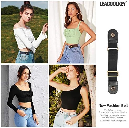 LEACOOLKEY 2 Stück Gürtel Ohne Schnalle Damen für Jeans Elastischer Schnallenfrei Gürtel Unsichtbarer Stretch Taillengürtel Buckle Less Belt