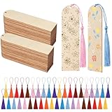 HAPY SHOP 50 PCS Wooden Bookmarks with 50 PCS Multi-Color Tassels,4.7x1.2 in Blank Bookmark DIY Bookmarks,Book Mark Craft for Christmas, Valentine’s Day, Birthdays