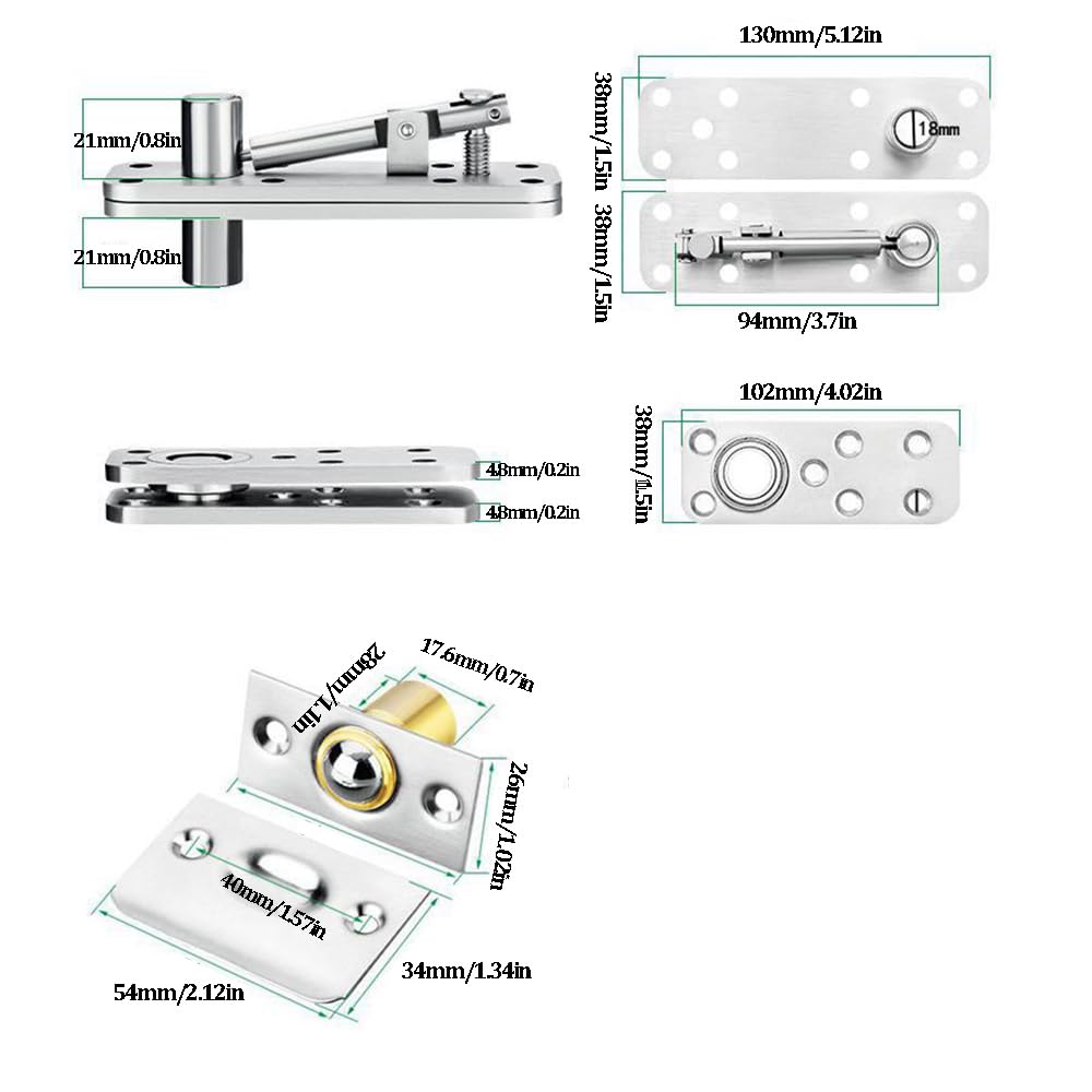 Wotendy Heavy Duty Hidden Door Hinges, 360° Rotation Stainless Steel Pivot Hinge, Up to 260kg Load-Bearing - Image 2