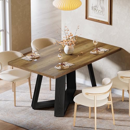 Image of Tribesigns 47-Inch Dining Table Set of 2, Farmhouse Kitchen Table with Wooden Legs, Dinner Table for Kitchen, Dining Room, Small Space, Black and Brown
