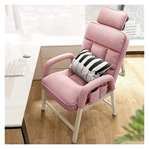 Sillón tapizado de tela con bolsillos laterales y respaldo alto, color rosa, sillón individual para espacios pequeños, silla de habitación con marco de acero, para comodidad y estilo