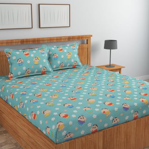 Image of NEW LEAF Cotton Flat Double Bedsheets with 2 Pillow Covers | Double Bed Breathable | Wrinklefree | Ultrasoft |Summer Bedsheet 200 to 220 tc Floral | 90 x 90 inches, Floral Aqua Blue