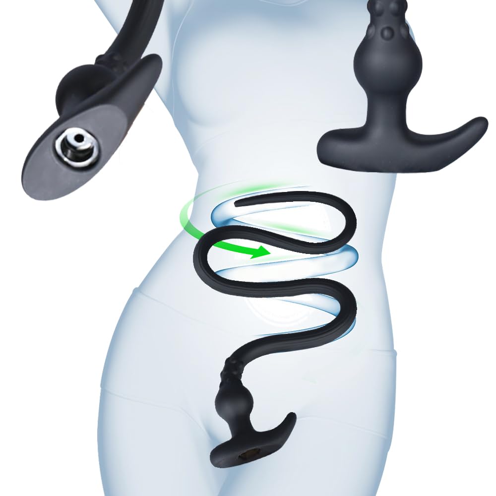 Analplug Anal Dusche Einlauf Extra Lang Silikon Buttplug Enema Irrigator Analdusche Vaginaldusche Intimdusche Analreinigung Intimreinigung Anal Spülung Sex Toy für Frau Männer(Schwarz*L)