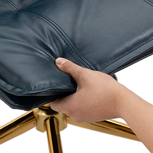 Mojay Mid-Back Ergonomic Leather Office Chair, Modern Upholstered Executive Desk Chair With Gold Frame Armrest Computer Task Chair (Darkblue) #TOP4