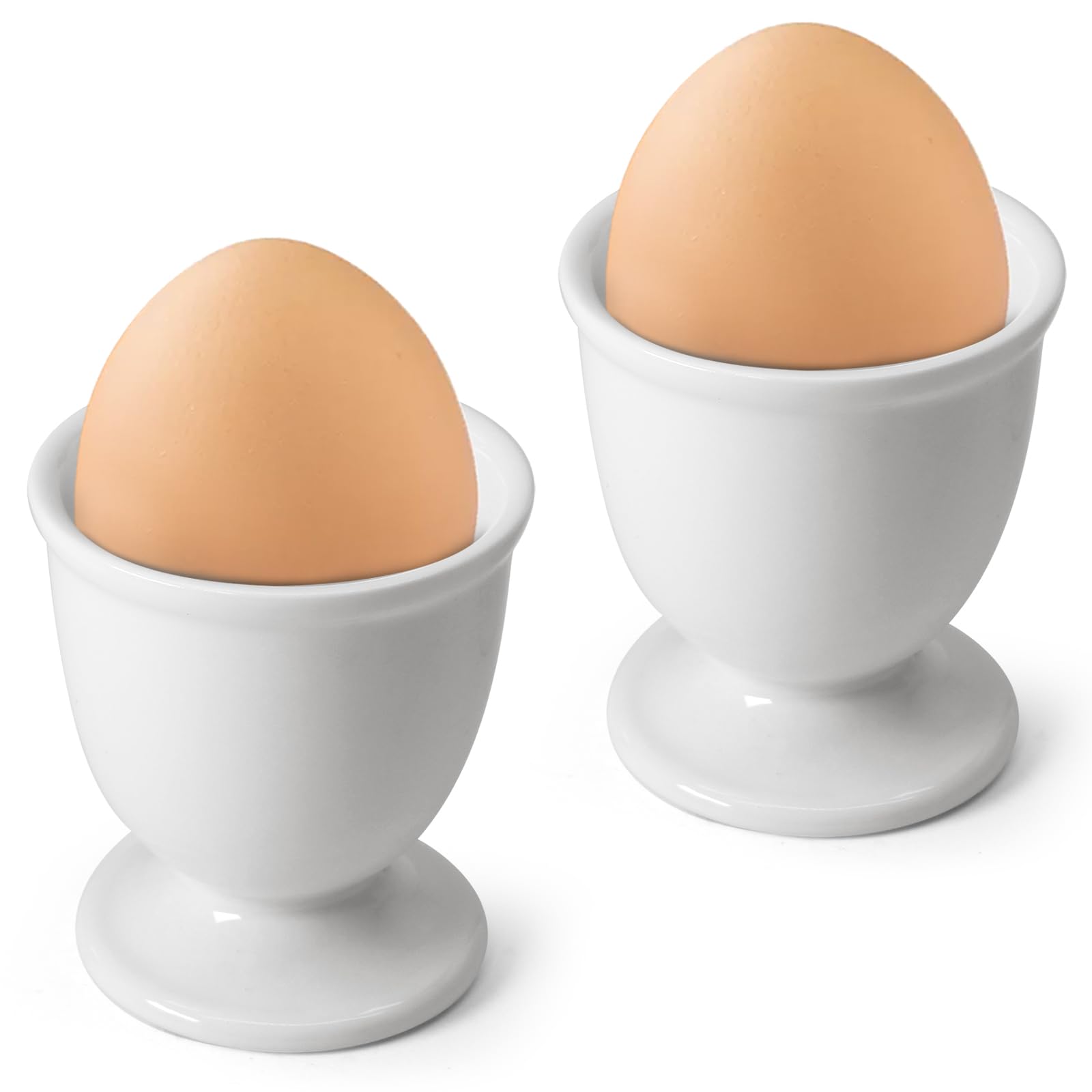 vibedor 2 Pcs Ceramic Egg Stand Holders, Porcelain Egg Holders White Egg Cups for Soft Boiled Eggs in Kitchen, Restaurant for Breakfast and Party Dinning