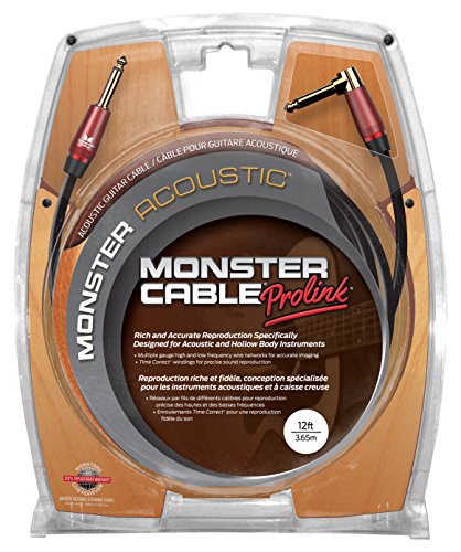 Monster Acoustic Instrument Cable (12 feet/3.65 Meters) - Angled to Straight 1/4” Plugs