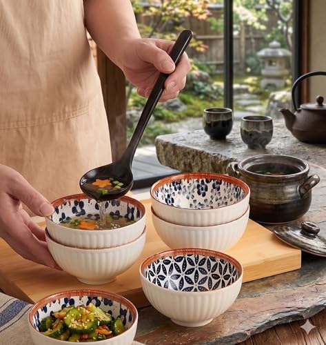 Image of yomith Ceramic Rice Bowls Set of 4, 300ml Japanese Bowls for Rice, Soup, Cereal, Dessert, Microwave & Dishwasher Safe, Blue Floral Series