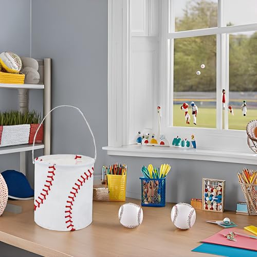 Image of Baseball Easter Bucket Easter Basket for Kids Baby Storage Basket Cute Toy Storage Bin Organizer Shelf Book Basket Easter Room Decor(Baseball)