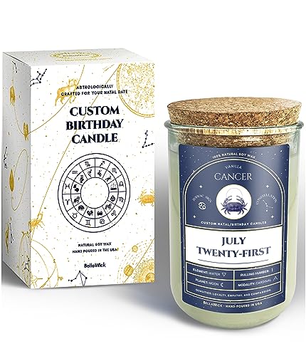 Birthday Candles - Custom Birthdate Astrological Zodiac Scented Candles. Astrology Gifts. All Natural Soy Wax. 75+ Hour Burn Time. Made in USA - July 21