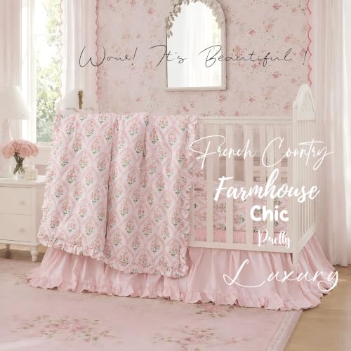 Image of Brandream Organic Cotton Crib Fitted Sheets for Baby Girls Fit Crib /Toddler Bed | French Country Pink Floral Trellis, Grandmillennial Cottagecore Style Super Soft Cotton Baby Nursery Bed Sheet
