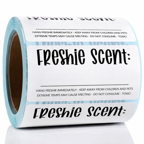 MUBYOK 300Pcs Roll Freshie Scent Care Instruction Sticker | 2.36 x 1.18” Car Freshie Warning Labels with Line to Write in Scent | Waterproof Thermal Printed Stickers for Small Business