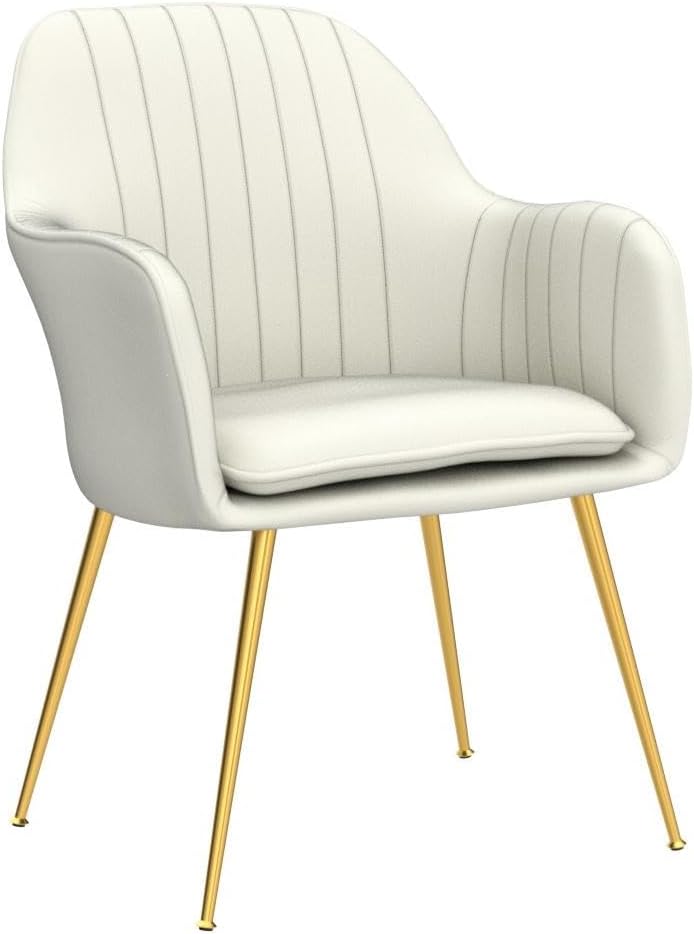 AVAWING Modern Living Dining Room Accent Arm Chairs Set of 2, Velvet Mid-Century Upholstered Seat Club Guest with Golden Legs, Light Beige