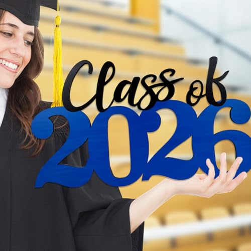 Class of 2026 Wooden Sign Blue Graduation Party Decorations 2026 Graduation Photo Booth Prop for Senior Gradua Party
