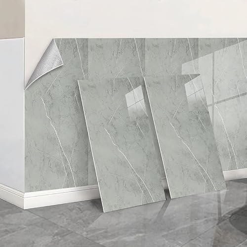 Grey Marble Stick on Tiles Self Adhesive Wall for Kitchen Bathroom 60cmx30cm Peel and Tile Stickers Thicken Vinyl Waterproof Walls,40PCS=76sq.ft