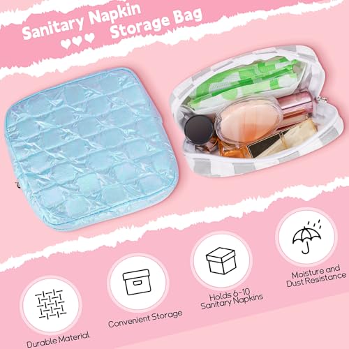 Image of Sanitary Napkin Storage Bag Polyester Fabric Period Bag for Teen Girls Sanitary Pad Pouch for Sanitary Napkins /Tampons /Panty Liners Privacy Protector Pad Bag (Bubble-Check, Pink)