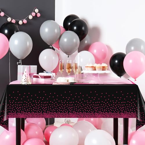 Image of 6Pcs Black Hot Pink Tablecloth Party Decorations,Plastic Black Table Cloth Printed Hot Pink Table Runner Disposable Rectangle Cover for Birthday Wedding Anniversary Graduation Party,54x108 Inch