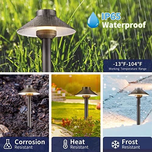 Gardenreet Brass Pathway Lights, Low Voltage LED Landscape Path Lights, 12V Outdoor Waterproof Landscape Lighting(Hat) for Walkway Driveway Garden with 3W 2700K Warm White LED G4 Bulb(12 Pack)