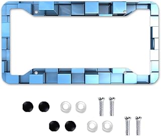 Sleek Blue 2D Cube Pattern License Plate Frame for US Standard 6x12 - Modern Metallic Design Car Tag Frame with Screws, Polished Auto Accessory for Cars/Trucks