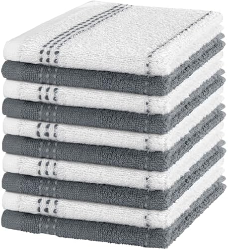 DecorRack 100% Cotton Kitchen Towels 12x12 in, Gray Set (Pack of 10) image 5