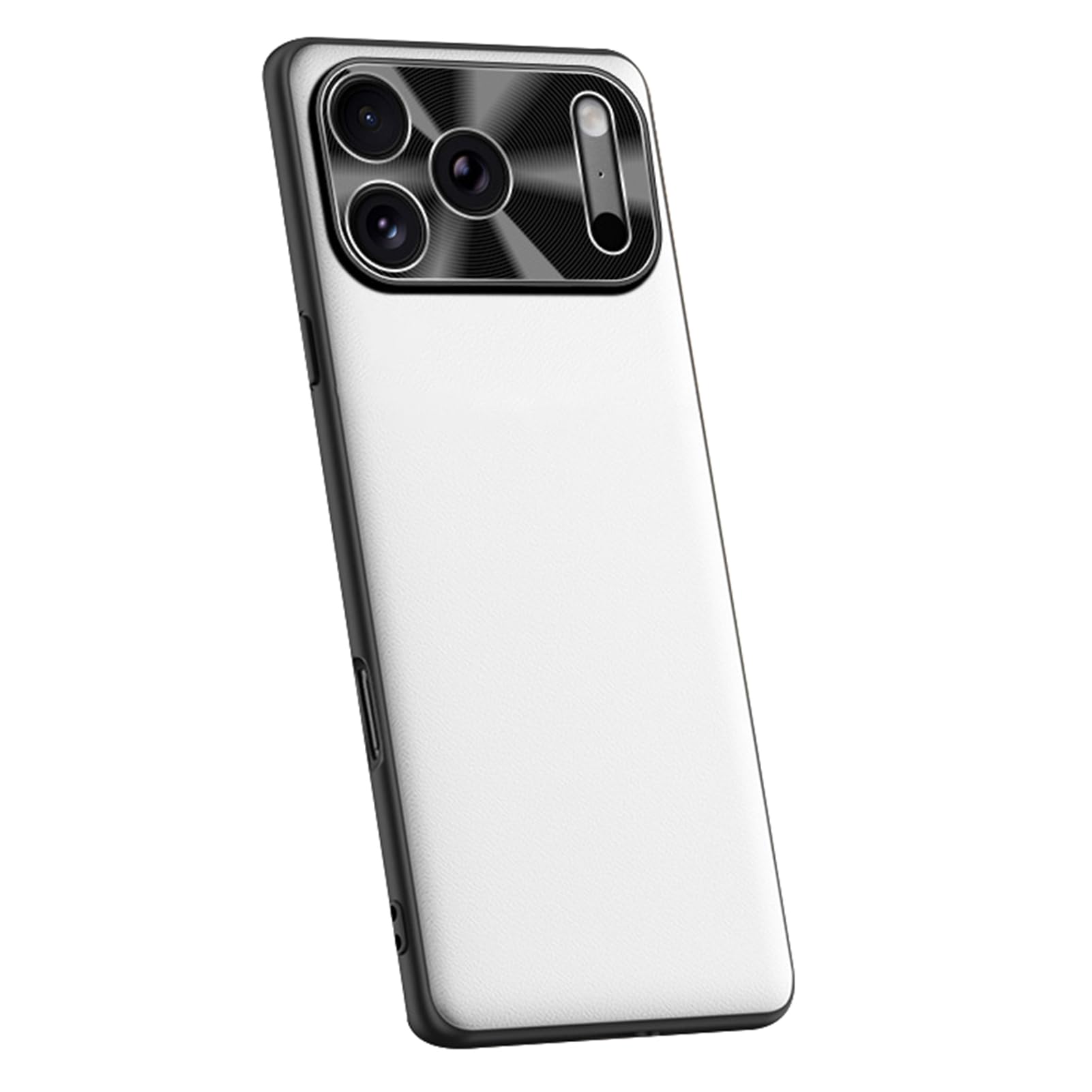 Coque iPhone 17 Pro anti rayure avec protège caméra métal et cuir végétal blanc