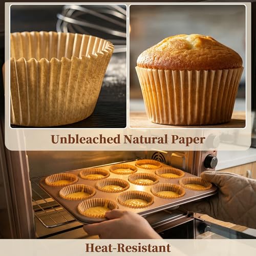 Image of KORCCI 200 Premium Cupcake & Muffin Liners - Unbleached Parchment Paper, Greaseproof & Non-Stick Baking Cups for Muffins, Cupcakes, and Party Treats