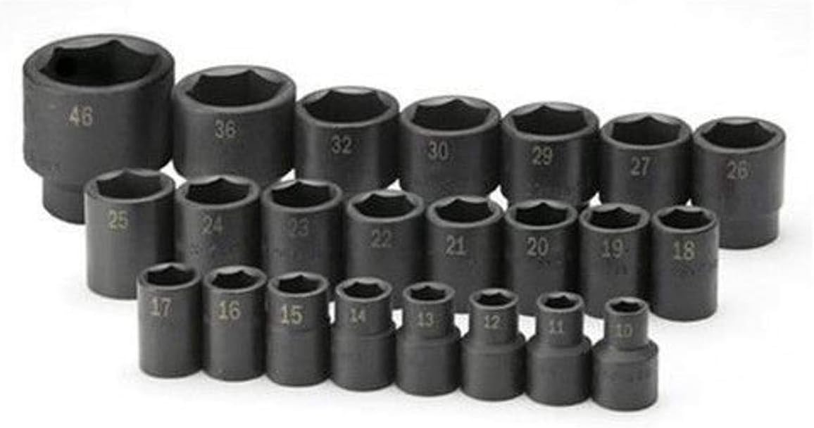 SK Tools USA 1/52" Drive, 23 Piece, 6 Point, Standard Metric Impact Socket Set: 10MM - 46MM | 4038