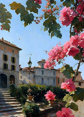 Art mural rose de qualité premium : toile paysage architecture florale