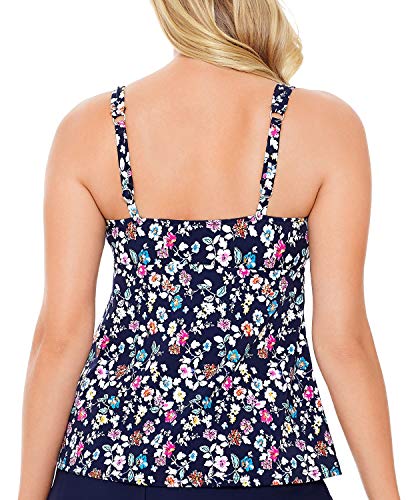 Swim Solutions Tanquíni feminino com decote em V e estampa de margaridas, Azul marino, 8