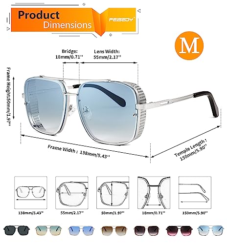 Image of FEISEDY Sunglasses Mens Women Vintage Pilot Square Trendy Metal Steampunk Fishing Driving Sun Glasses B2894