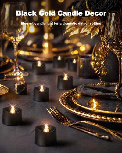Image of Homemory 24-Pack Black Remote Flameless Battery Tea Light Candles, 400+ Hrs | 2 /4 /6 /8H Timer LED Flickering Tealight Votives for Jack O Lanterns, Halloween Parties, Romantic Dinners and Weddings