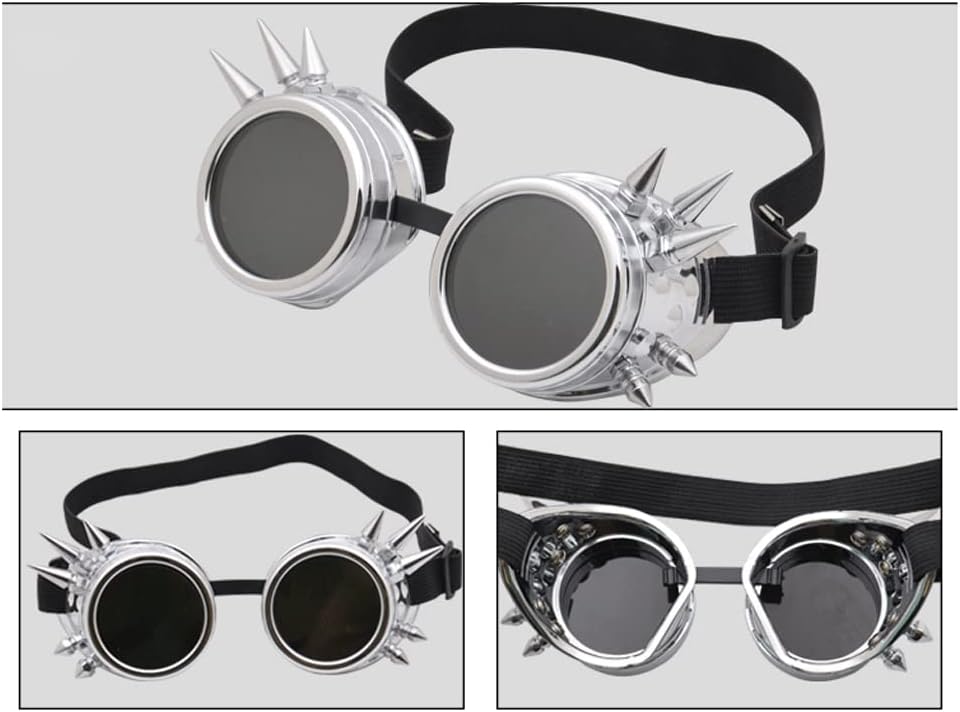 Hniuyun Steampunk Goggles Vintage silver stud welding glasses motorcycle goggles Gothic Cosplay Sunglasse