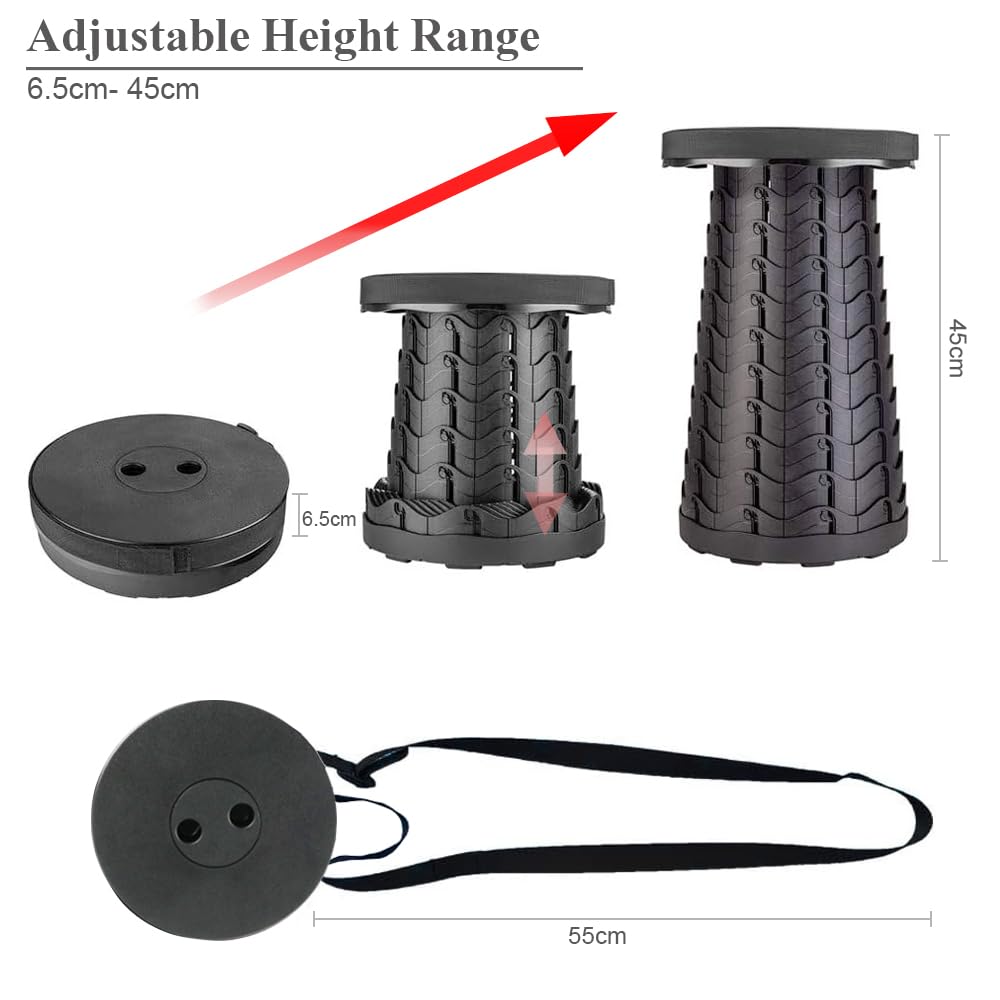 Lot De 2 Tabourets Télescopiques Pliants - Réglables 6,5-45 Cm - Portables, Légers (1,15 Kg) - Capacité 180 Kg
