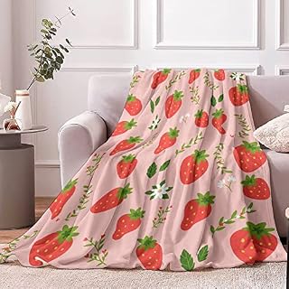 Throw Blanket Strawberry Flannel Fleece Blanket, Comfy Plush Throw Blanket Lightweight Warm Strawberry Blanket for Couch Sofa, Soft Fluffy Fuzzy Blanket for Teenager Gifts, Travel Beach- 130 x 150 cm