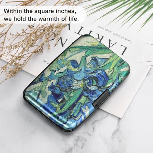 Image of ELFISH Mini RFID Aluminum Wallet Credit Cards Holder Business Card Case Metal ID Case for Men Women(Iris Flower 1#)