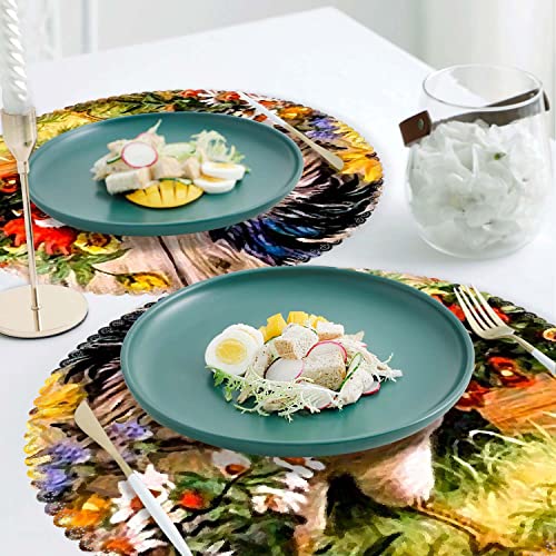 Placemats,Round Placemats Washable Polyester Table Mats Set Of 4 Heat Resistant Placemats For Kitchen Dining Table Decoration - Rooster Garden #TOP1