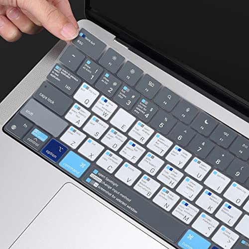 Macos Shortcuts Keyboard Cover For Macbook Pro 14 Inch A2779 A2442 & Macbook Pro 16 Inch A2780 A2485, Macbook Air 15.3" 13.6" A2941 A2681, Macbook Air 15 Inch Keyboard Skin Protector, White Blue #TOP1
