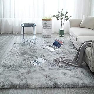 Blivener Soft Touch Area Rug Bedroom Anti-Skid Yoga Carpet Shaggy Rugs Fluffy Motley Tie-dye Carpets Light Grey 160 x 200 cm