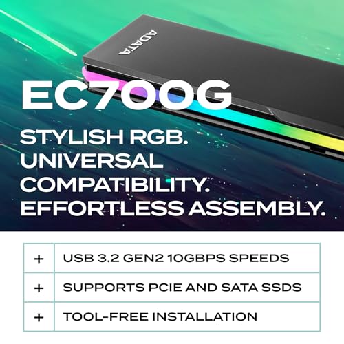 ADATA EC700G - M.2 PCIe/SATA SSD Enclosure - High-Capacity Storage - Game Console Compatible - Quick Load SSD Expansion  - Additional View