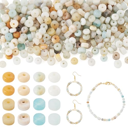 Beadthoven 310pcs 4mm Natural Flower Amazonite Rondelle Beads Colorful Natural Gemstone Beads Mixed Flat Heishi Healing Crystals Stone Disc Spacers for DIY Bracelet Necklace Jewelry Making