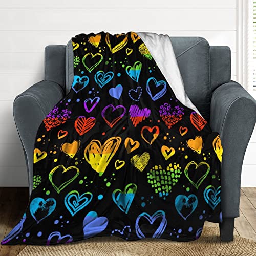 Fleece Throw Blanket For Couch Sofa Bed, Rainbow Lgbt Pride Colorful Hearts Soft Fuzzy Boys Grils Toddler Blanket, Premium Anti-Static Throw For Home, Office, Travel Car, Bedroom Living Room, 40"X50" #TOP1