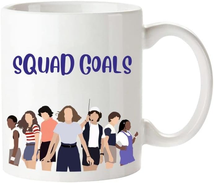 MEC| Stranger Things | Stranger Things mug| SQUAD GOALS |Hot & Cold Beverages Cup| kitchen Mug| Coffee Mug| espresso| Gift for her| Travel Coffee Mug| Tea Cup| Kitchen| BLACK (WHITE)