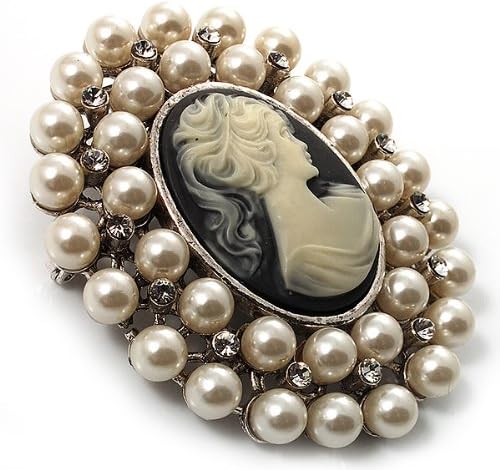 Miniatura 4 de Broche de camafeo de cristal de perlas simuladas (tono plateado), Perla de imitación Cristal Cameo Perla sintética Cristal, Sin gemas.
