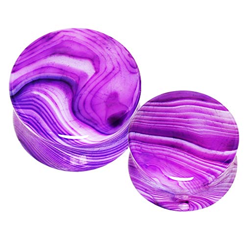 Agate violette Pierced Owl : lot de 2 plugs écarteurs de selle en pierre pour oreille
