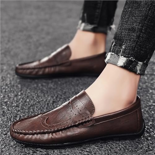 Mens PU Leather Loafers Slip On Round Toe Lightweight Comfortable Classic Fashion Casual Dress Shoes3