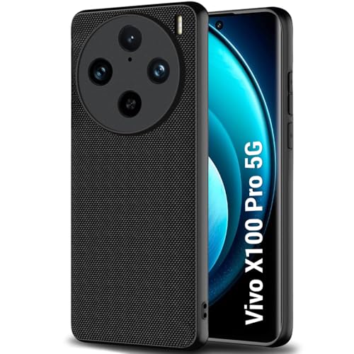 Image of TheGiftKart Back Cover Case for Vivo X100 PRO 5G | Slim & Lightweight | Ultra-Premium Design | Camera Protection Bump | Fabric Texture Case Cover (PC & TPU, Black)