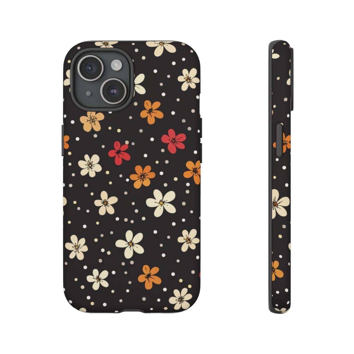 Coque rigide mate iPhone 15 fine imprimé pois et fleurs - 4